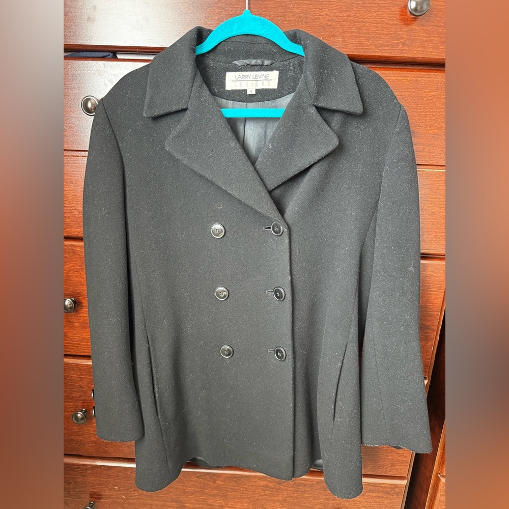 Larry Levine Designs Black Double-Breasted Wool Peacoat